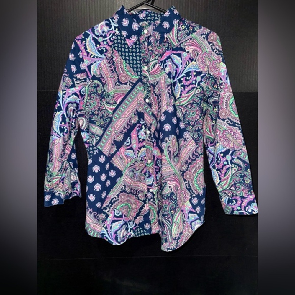 🎋LAUREN Navy Bold Paisley Print Button Down Shirt